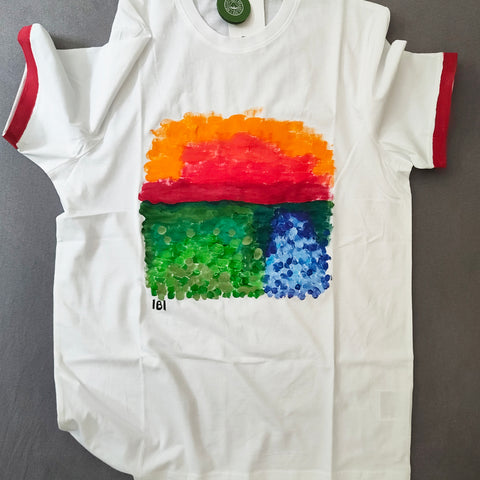 Handbemaltes T-Shirt Sonnenuntergang Acrylfarben Belisimo