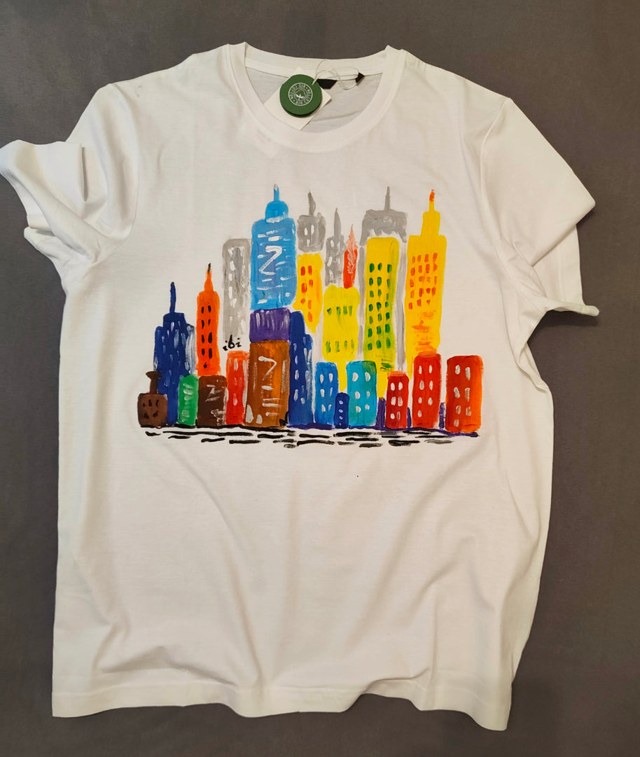 T-Shirt Handgemalt City Life bunt