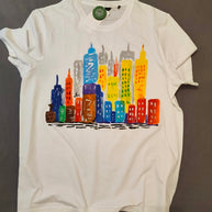 T-Shirt Handgemalt City Life bunt