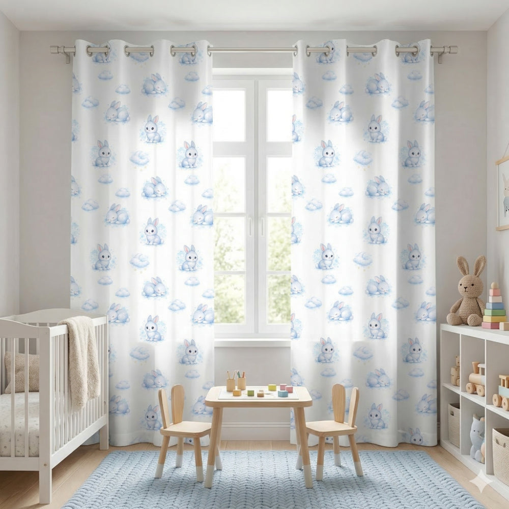 Kinderzimmer Vorhänge blaue Hasen