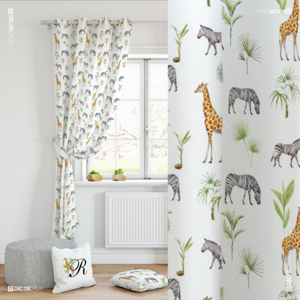 Vorhang Savanne Kinderzimmer mit Giraffen und Zebras