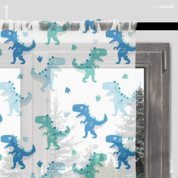 Gardinen Kinderzimmer blaue Dinos, Breite 140cm, Tunnel