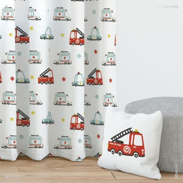 Kinderzimmer Vorhang Feuerwehr- und Rettungswagen