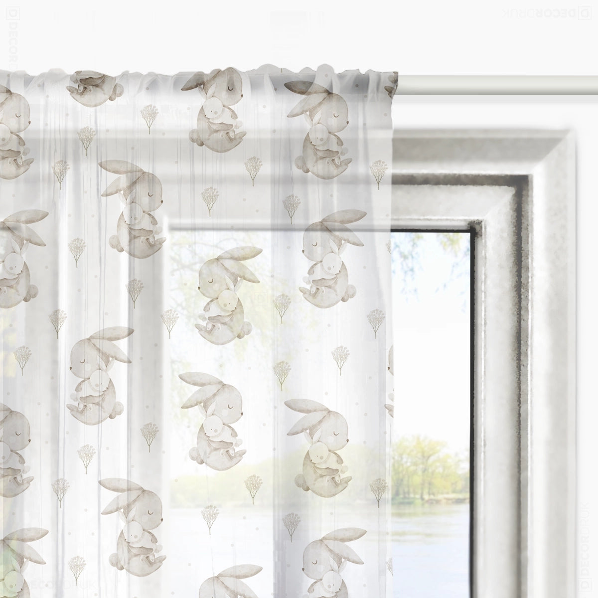 Gardinen für Kinderzimmer Hasen Familie in Grau