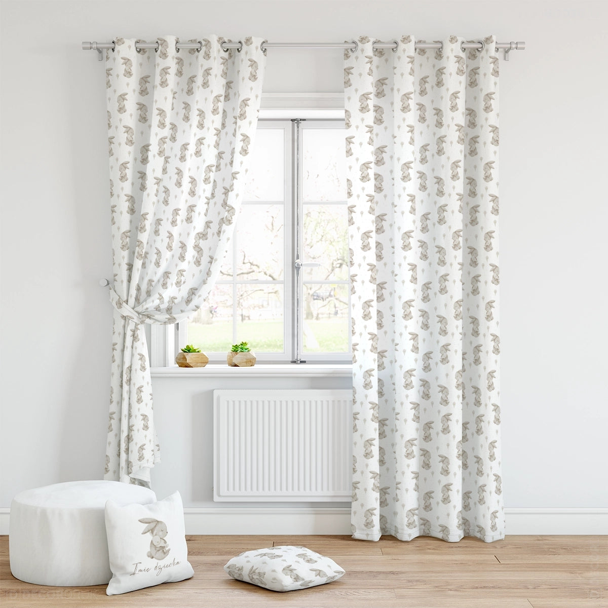 Vorhänge für Kinderzimmer graue großen Hasen