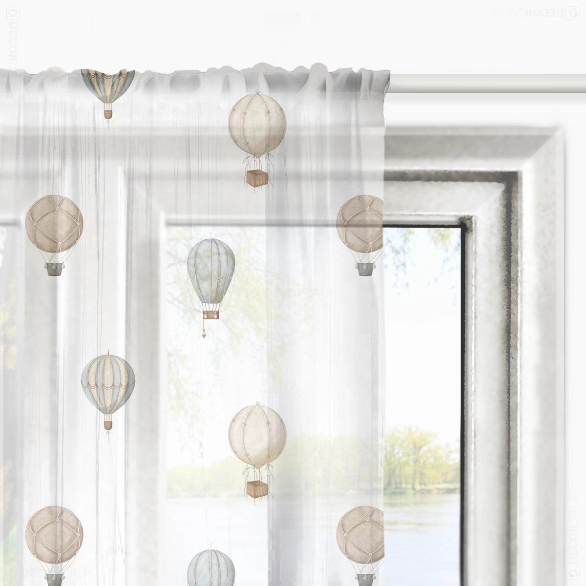 Gardinen für Kinderzimmer vintage Ballons Braun und Grau