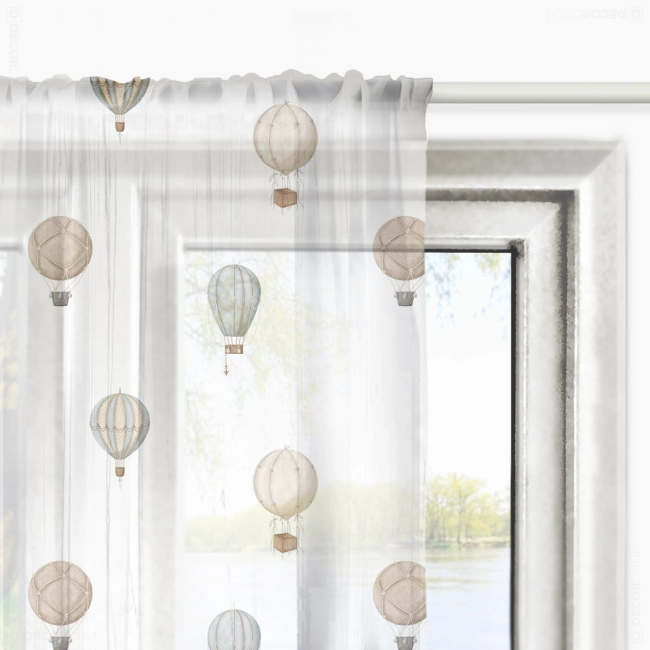 Gardinen für Kinderzimmer vintage Ballons Braun und Grau