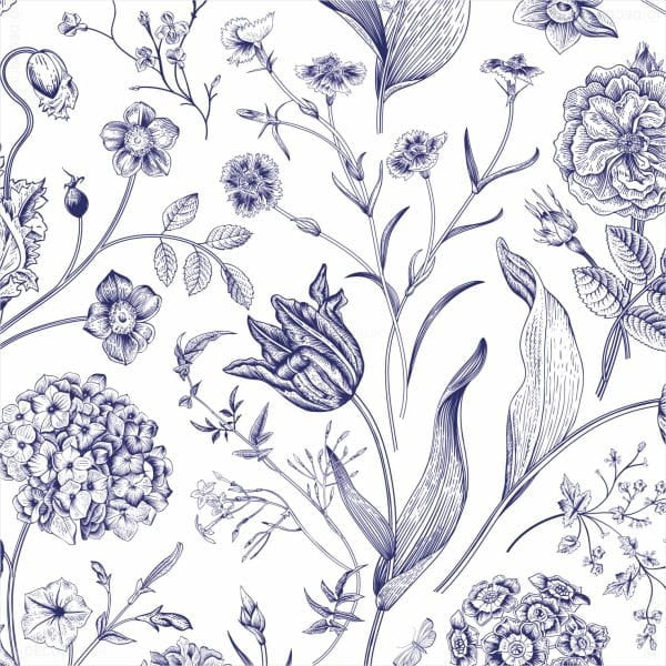 Vorhänge blaue Blumen Muster