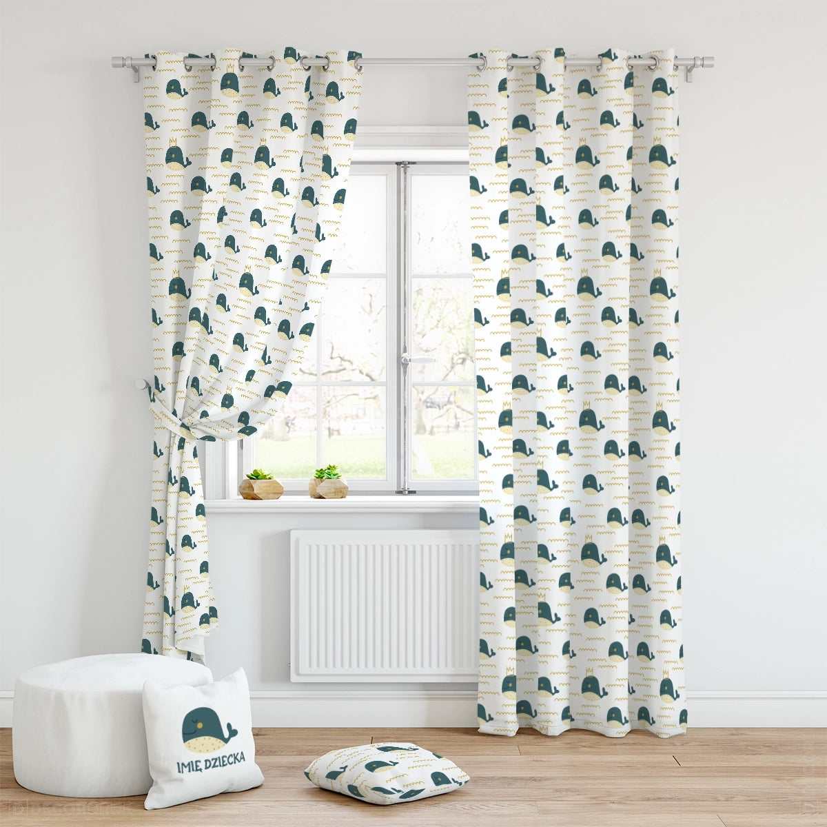 Kinderzimmer Vorhang grüner Wal