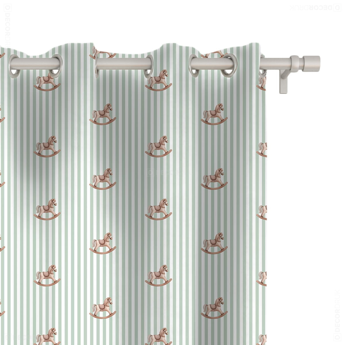 Kinderzimmer Vorhänge Schaukelpferd grüne Streifen