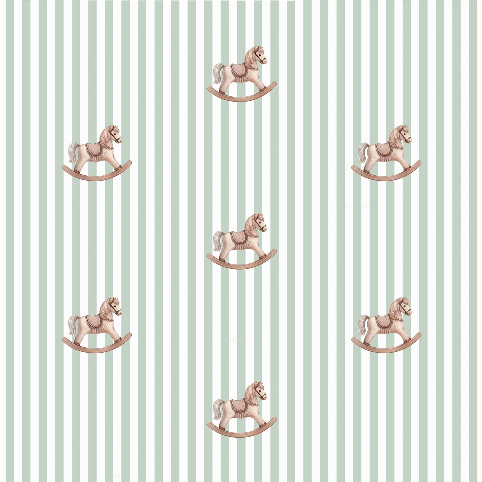 Kindrzimmer Vorhang Muster Schaukelpferd Streifen Grün