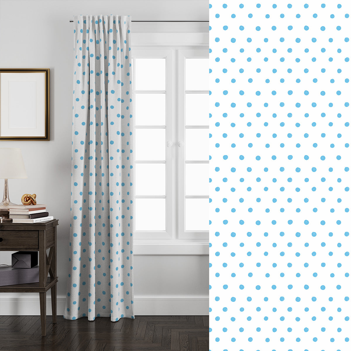 Vorhang für Jungenzimmer blaue Punkte Muster