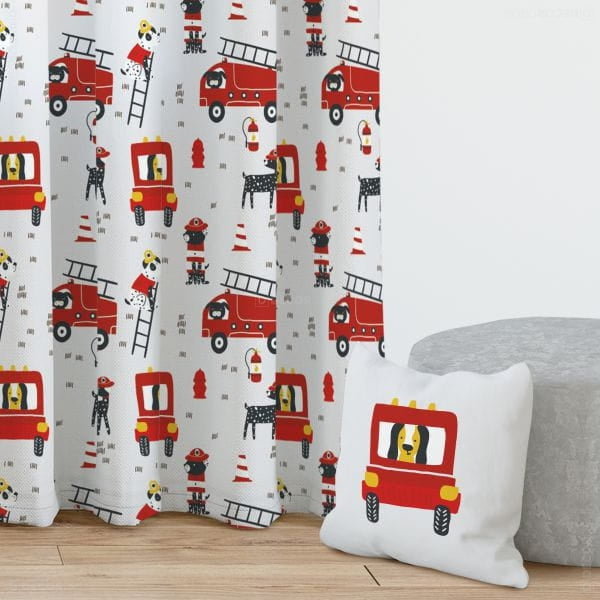 Kinder Vorhang Hunde bei der Feuerwehr Farbe rot