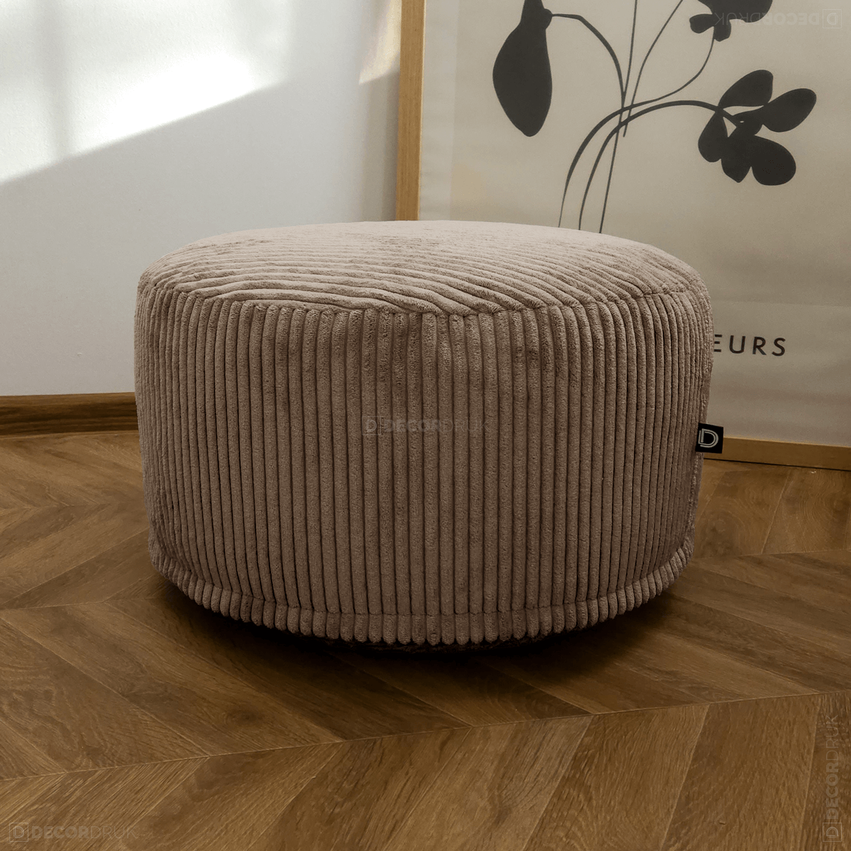 Sitzsack rund Cord Hellbraun als Sitzhocker oder Fußhocker