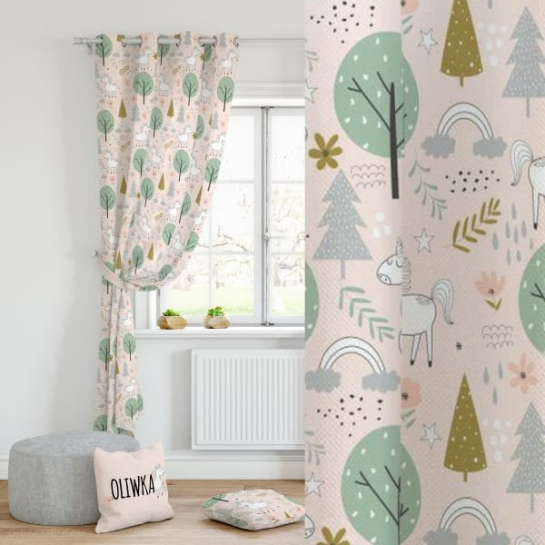 Einhorn im Wald Mädchen Vorhänge