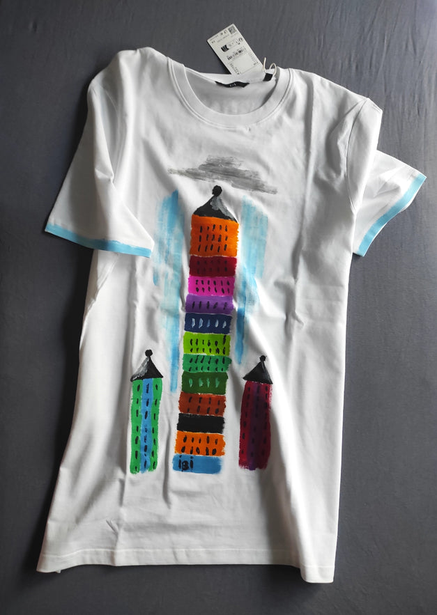 Art T-Shirt handbemalt SKYSCRAPERS