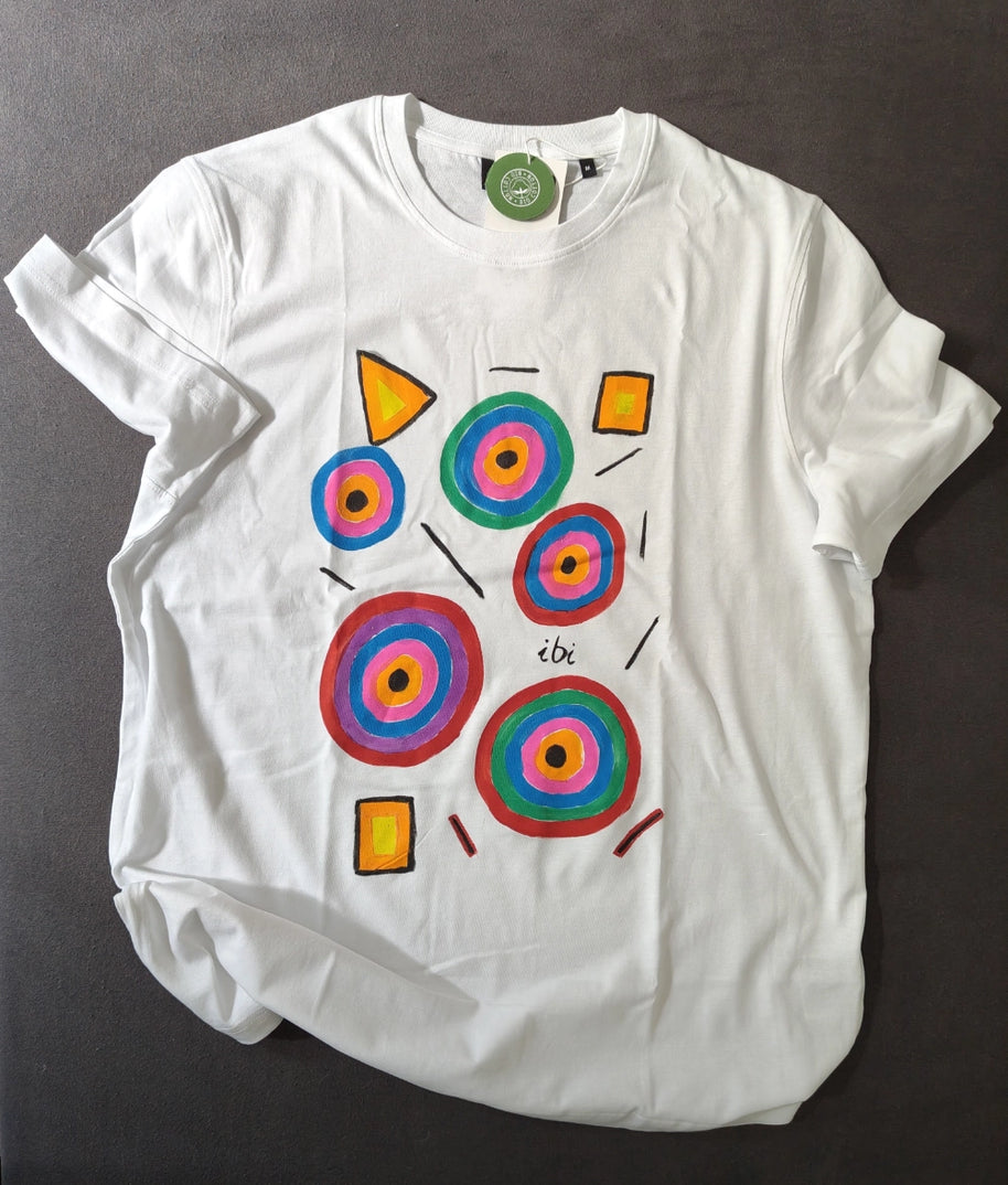 Bunte Kreise handbemaltes buntes T-Shirt Ibi Wien Größe S