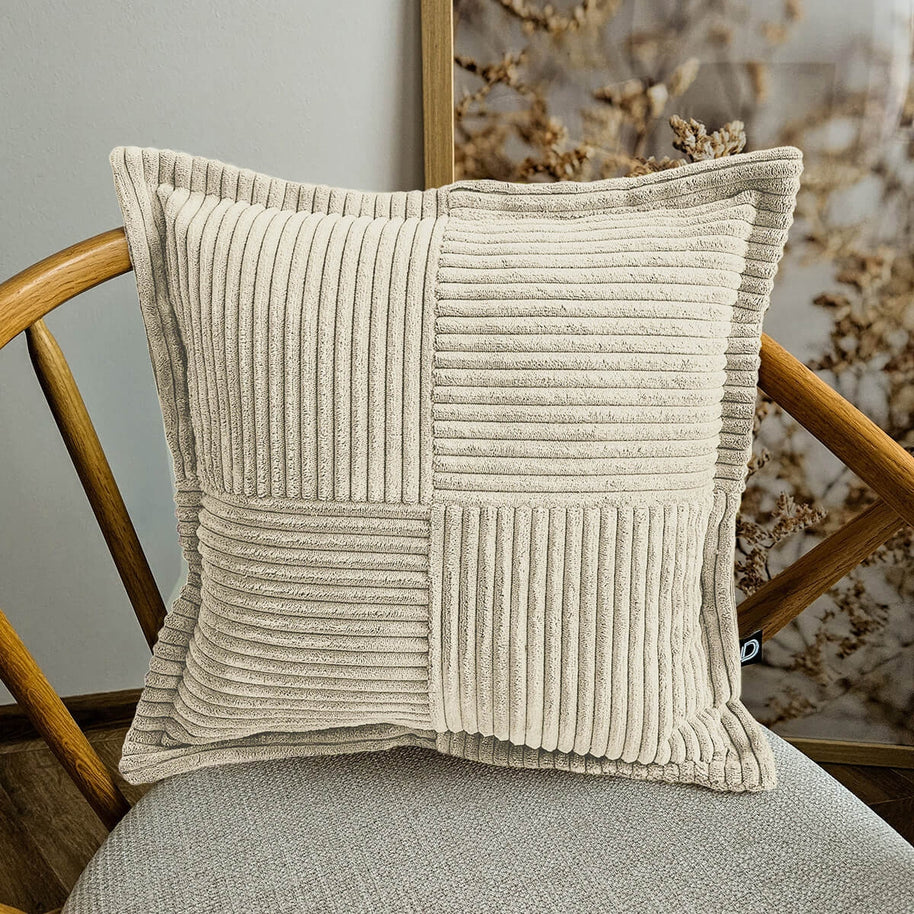 Cord Kissen Patchwork Beige