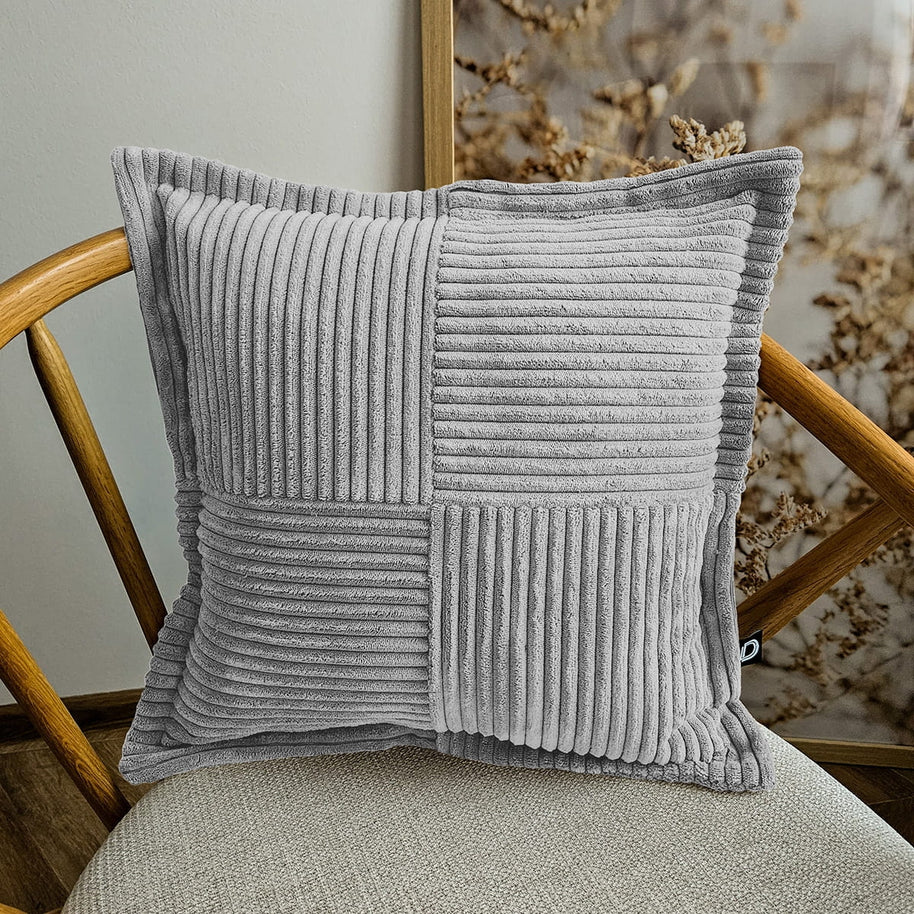 Cord Kissen Patchwork Grau