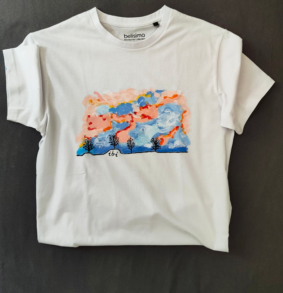 Designer T-Shirt Himmel in Japan Größe M Acrylfarben handgefertigt