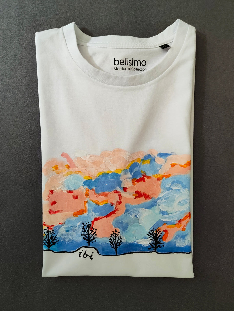 Handbemaltes T-Shirt Himmel in Japan Größe M 