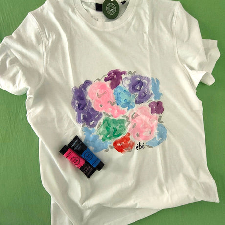 Handbemaltes T-Shirt Sommertraum Pastellfarben Größe M Monika Ibi BELISIMO Wien