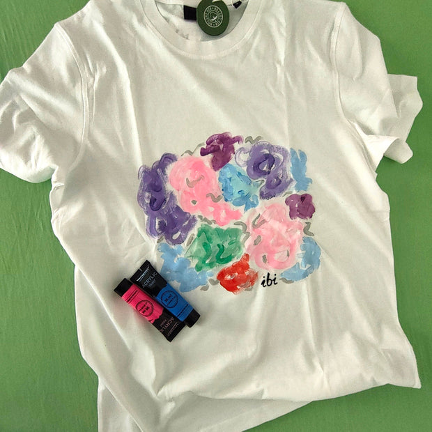 Handbemaltes T-Shirt Sommertraum Pastellfarben Größe M Monika Ibi BELISIMO Wien