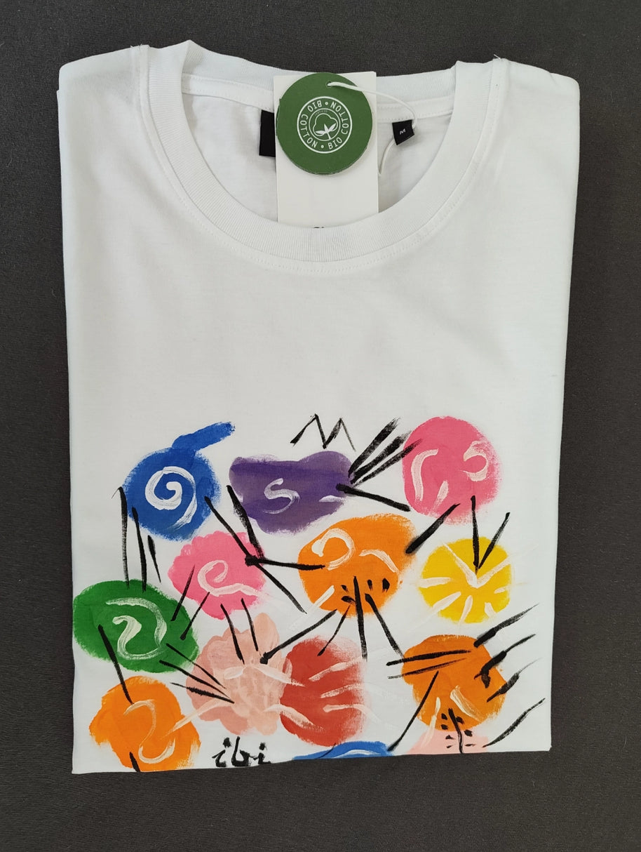 Handbemaltes T-Shirt bunte Fantasie M Größe Damen