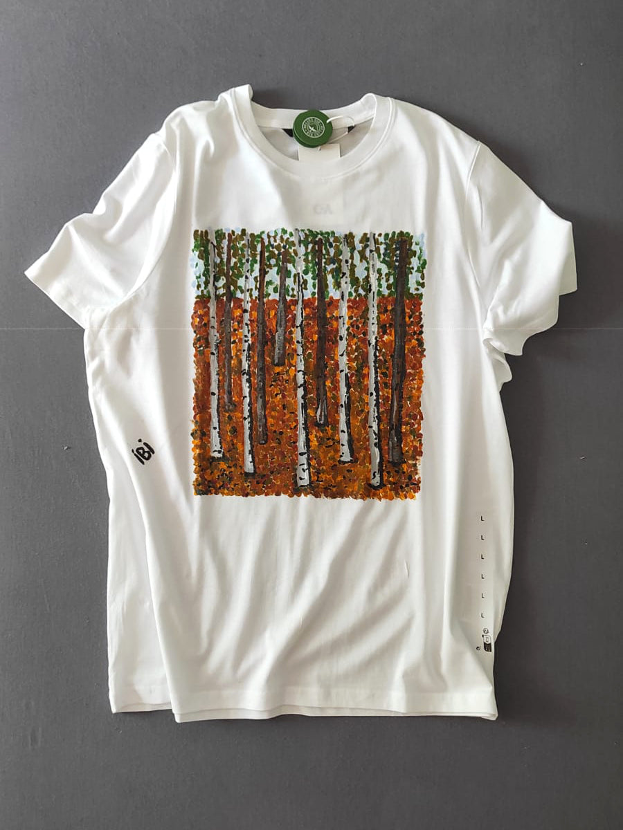 Handbemaltes Herren T-Shirt Wienerwald Monika Ibi Bio Bamwolle Größe L
