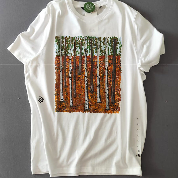 Handbemaltes Herren T-Shirt Wienerwald Monika Ibi Bio Bamwolle Größe L