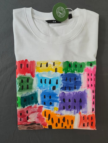 handbemaltes T-Shirt bunte Häuser Ibi Wien Damen