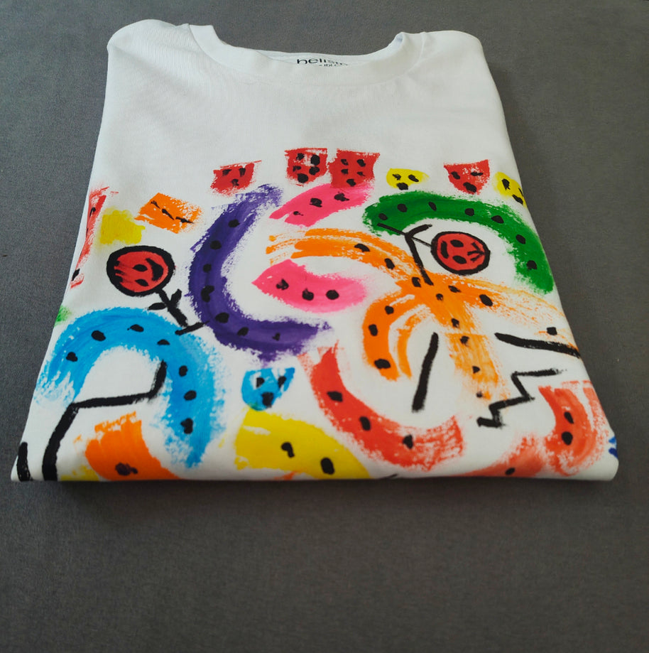 Handgemaltes T-Shirt City Life bunt Damen von Monika Ibi Belisimo
