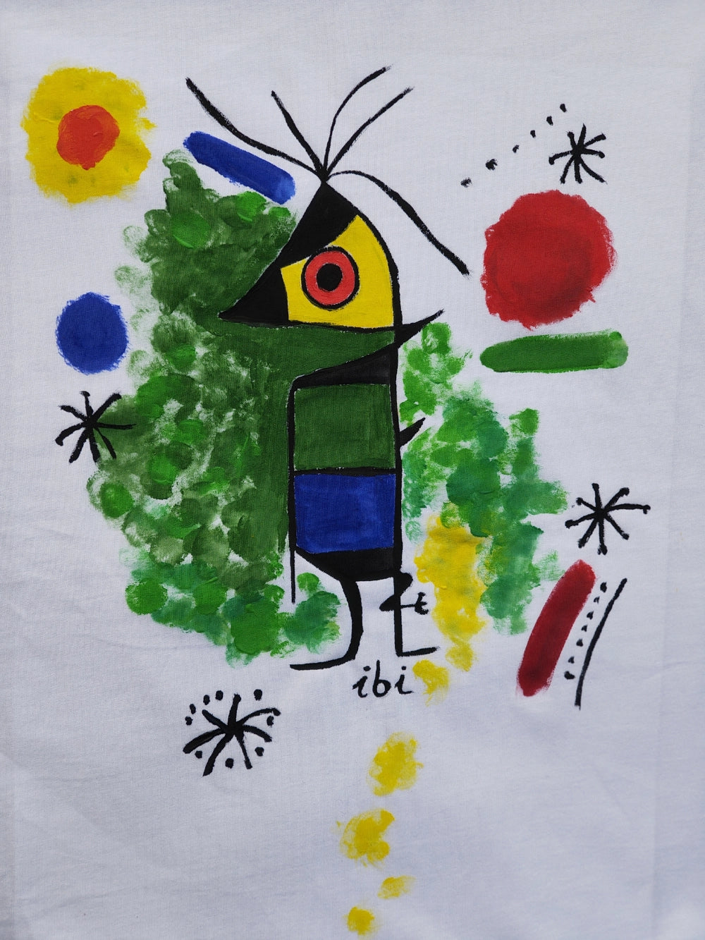 Hobbymalerei T-Shirt bunter Vogel BELISIMO Monika Ibi gemalt in Wien