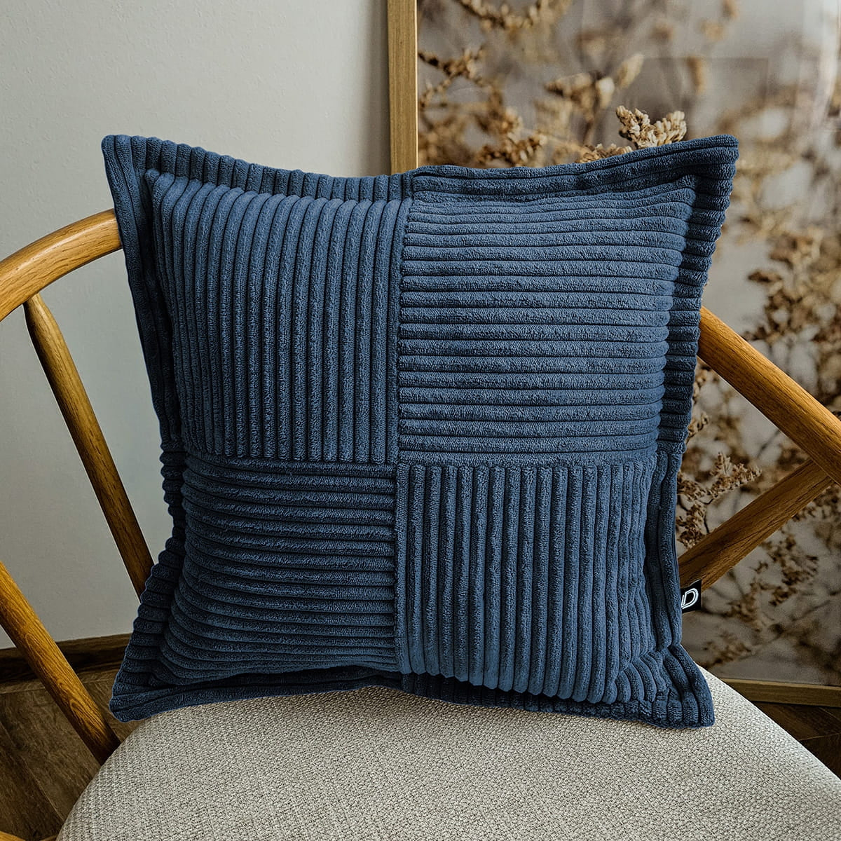 Cord Kissen Patchwork Blau