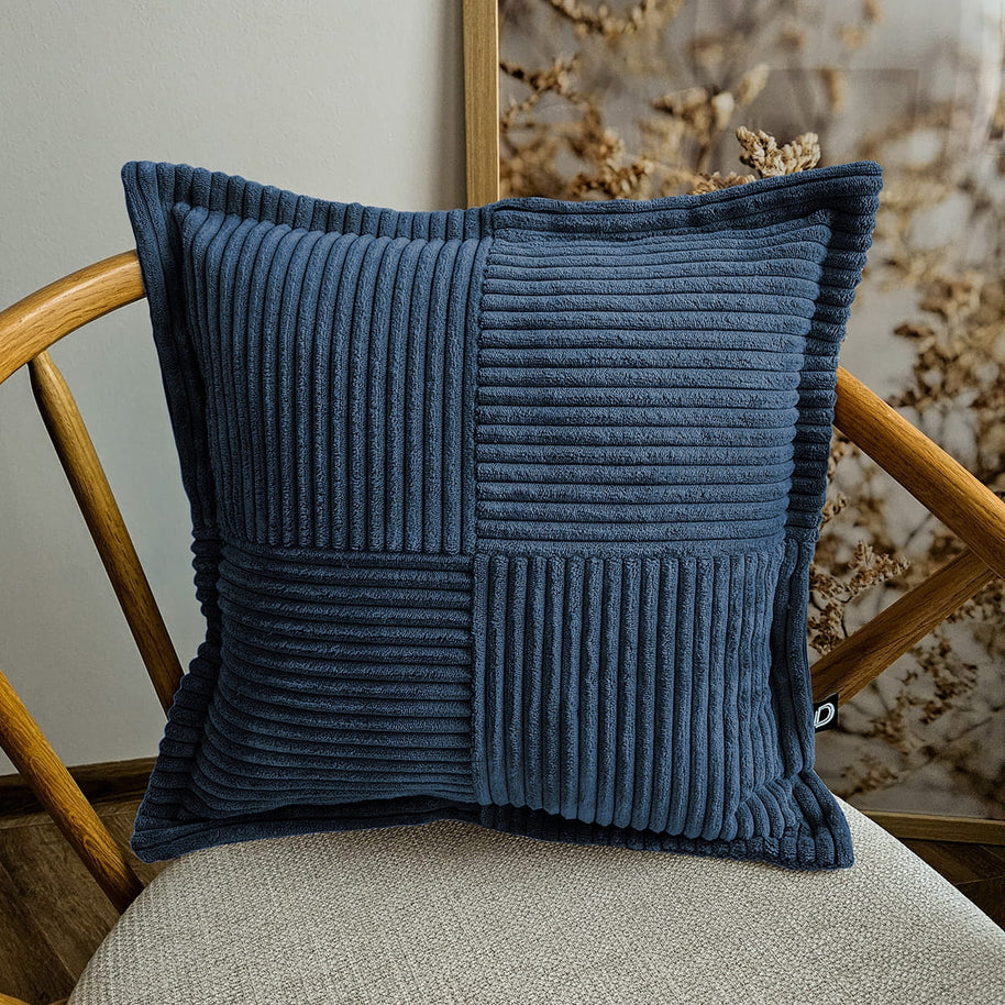 Cord Kissen Patchwork Blau