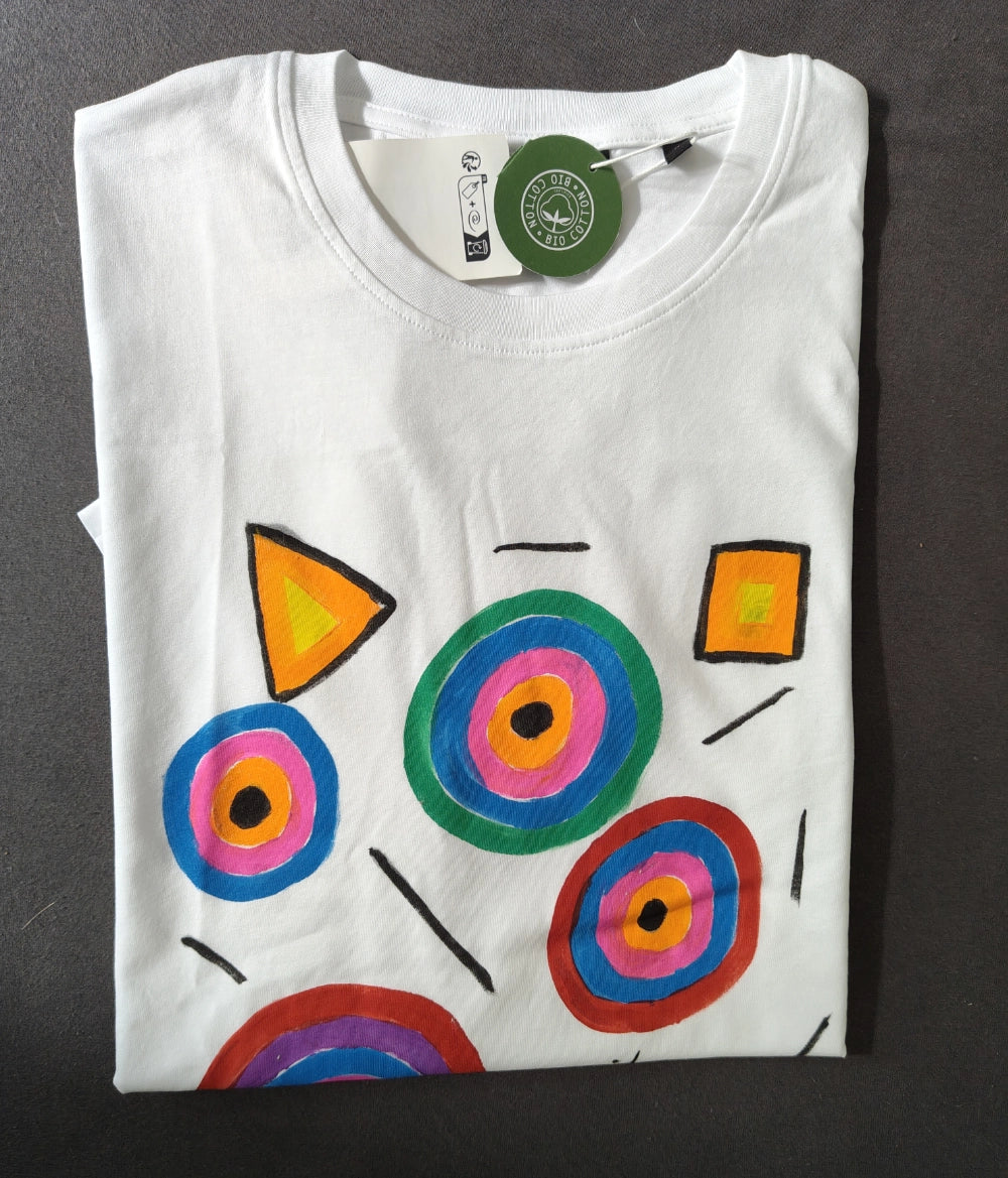 T-Shirt S handbemalt Baumwolle bunte Kreise Wien Ibi