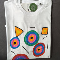 T-Shirt S handbemalt Baumwolle bunte Kreise Wien Ibi