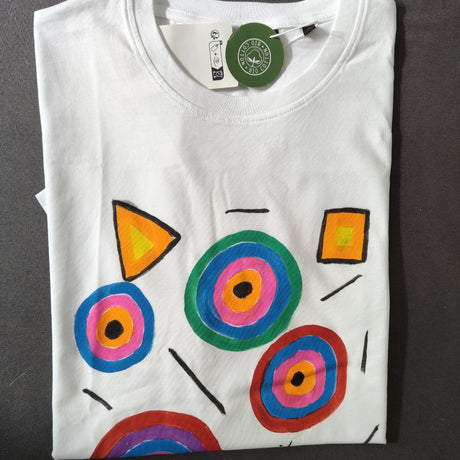T-Shirt S handbemalt Baumwolle bunte Kreise Wien Ibi