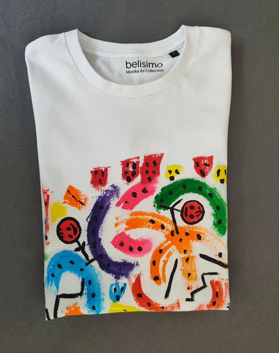 T-Shirt aus Baumwolle Bunt City Life Handbemalt Größe M Damen