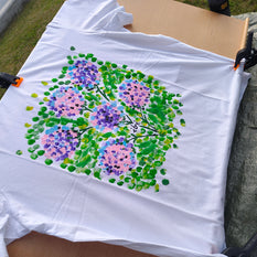 T-Shirt Baumwolle Blumen Handmalerei Monika Ibi Größe M
