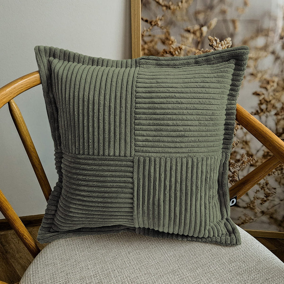 Cord Kissen Patchwork Olivgrün