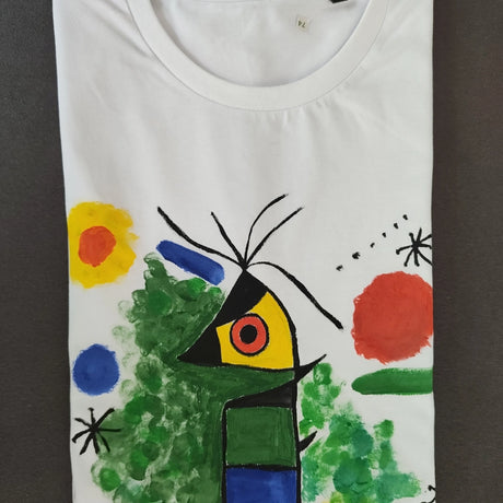 Buntes T-Shirt abstrakter Vogel handbemalt