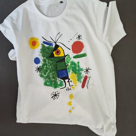 Buntes T-Shirt abstrakter Vogel handbemalt
