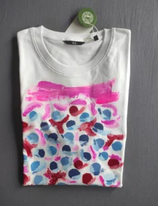 Handbemaltes T-Shirt Größe L Motiv Monde Bio- Baumwolle