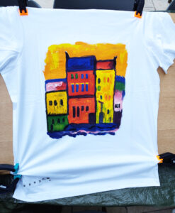 Handbemaltes T-Shirt Häuser
