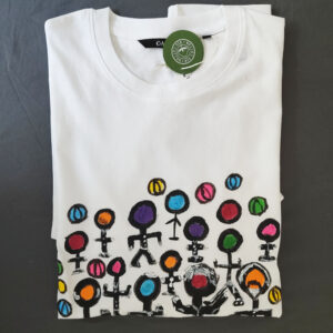 Buntes, handbemaltes T-Shirt mit Figuren Größe M Jugendstil