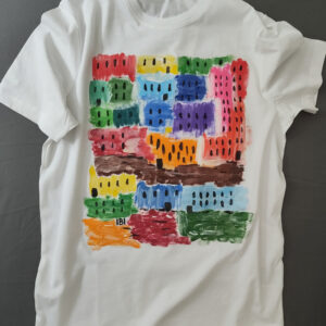Buntes, handgemaltes T-Shirt-Design Häuser