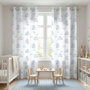 Kinderzimmer Vorhänge blaue Hasen